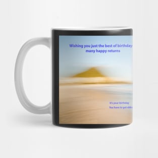 Birthday wishes card, coastal abstract image in soft environmental tones. Mug